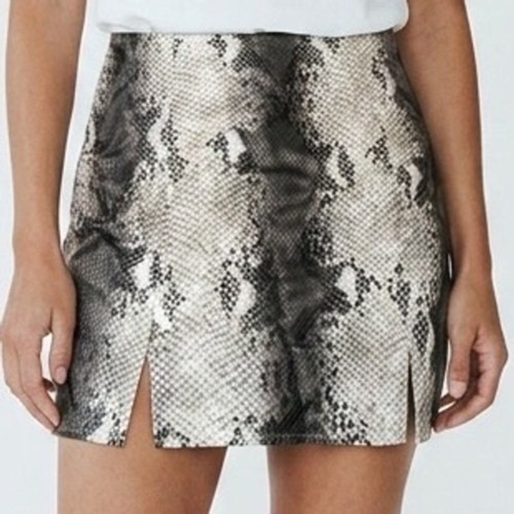 Vestique Snakeskin Faux Leat Mini Skirt Gray Black Double Slit Edgy Grunge Goth